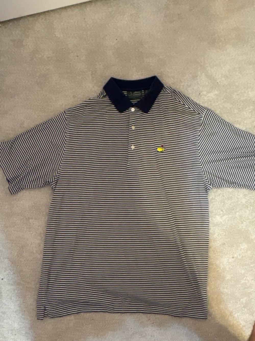 Striped Polo Shirt with Contrast Collar - Navy/White